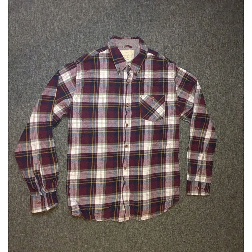 Weatherproof Vintage Men's large Red Plaid  Flannel Button-Down Shirt Striped